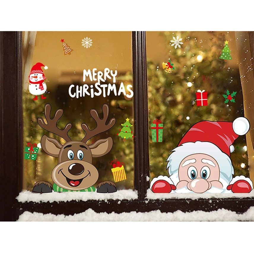 Christmas Window Decal Santa Claus Snowflake Mirror Wall Sti