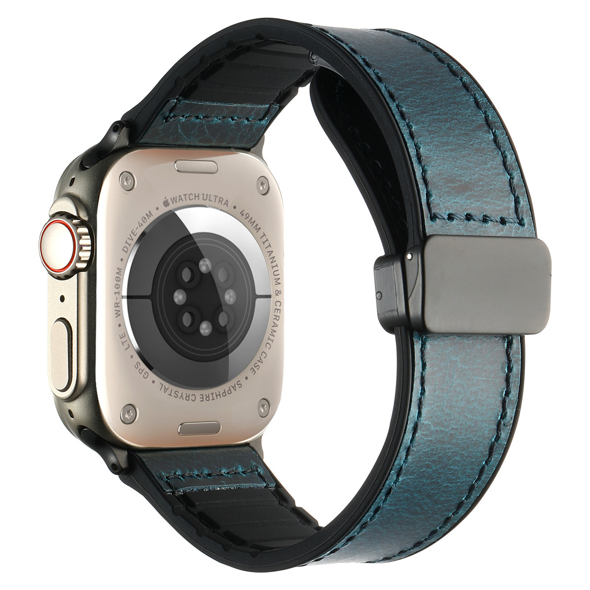 适用苹果S10表带AppleWatch9Ultra手表带硅胶真皮磁吸扣表带46mm