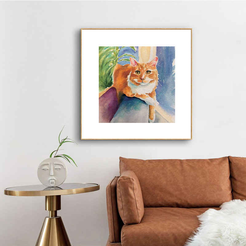 猫咪CAT装饰画卡通动物猫偷喝牛奶客厅餐厅挂画儿童房床头壁画INS图片