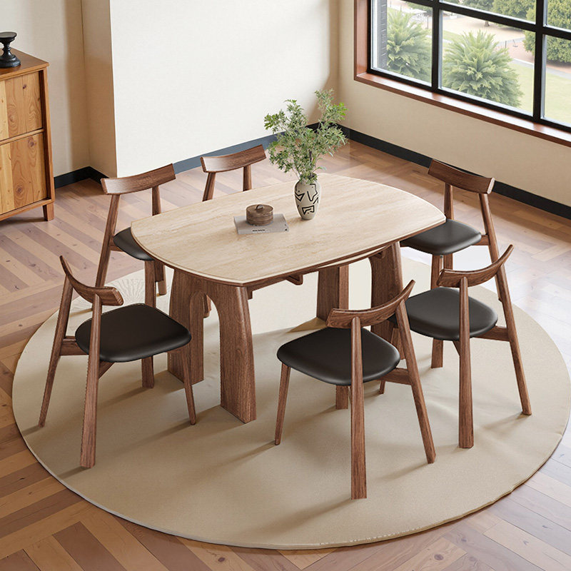 2026新款洞石岩板伸缩餐桌可变圆桌家用中古风凯旋门实木折叠饭桌,住宅家具,岩板餐桌,淘宝优惠券,粉丝福利购,淘宝优惠卷