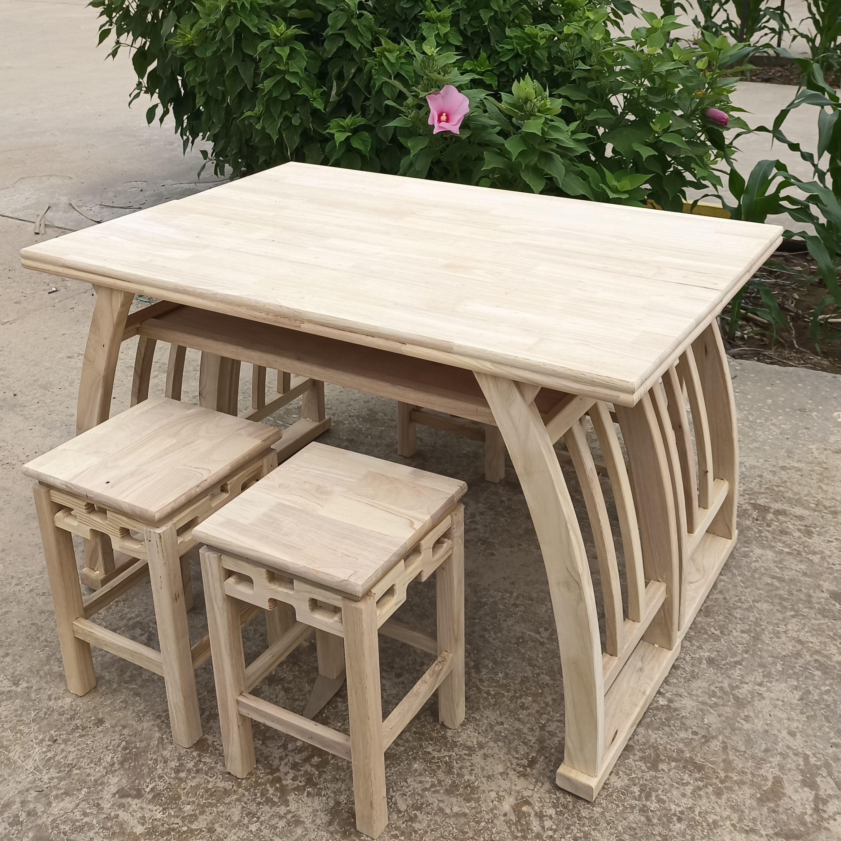 实木餐桌椅组合简约长方形家用饭桌原木色学习桌椅套装书桌国学桌