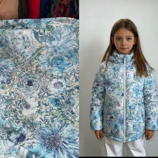 超值爆款三防羽绒服面料蓝色妖姬印花秋冬适用