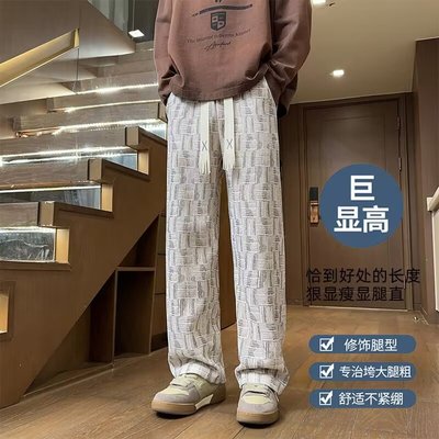 灯芯绒格子裤男款秋冬直筒宽松阔腿长裤运动休闲裤子2025新款男裤