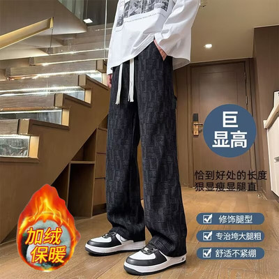 黑色扎染灯芯绒加长美式休闲裤男