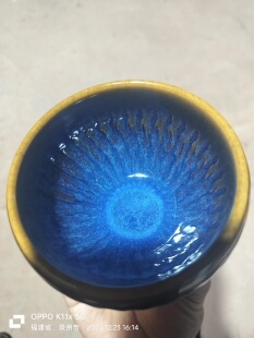 蓝彩釉回蓝釉粉彩釉水茶杯主人油滴杯纯手工适用陶瓷杯茶具双层釉
