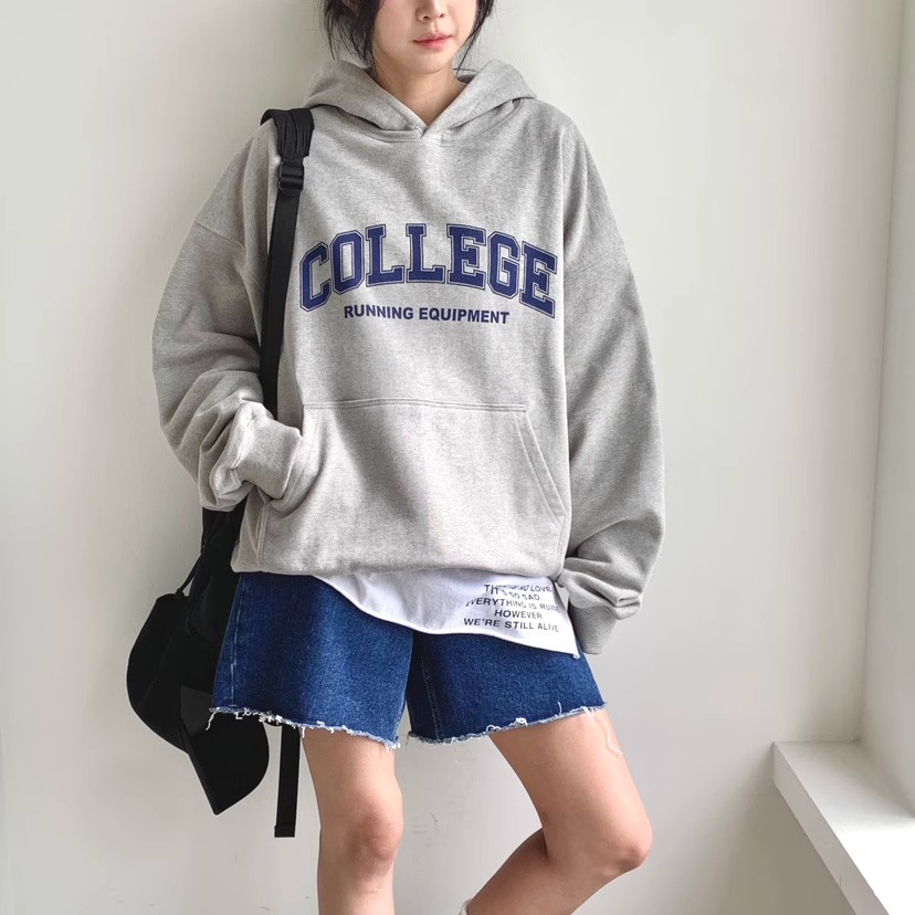 韩国学院风字母连帽卫衣女装
