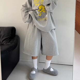 现货VOTUS韩国代购加绒松紧腰休闲裤运动七分裤女 2025秋冬季短裤