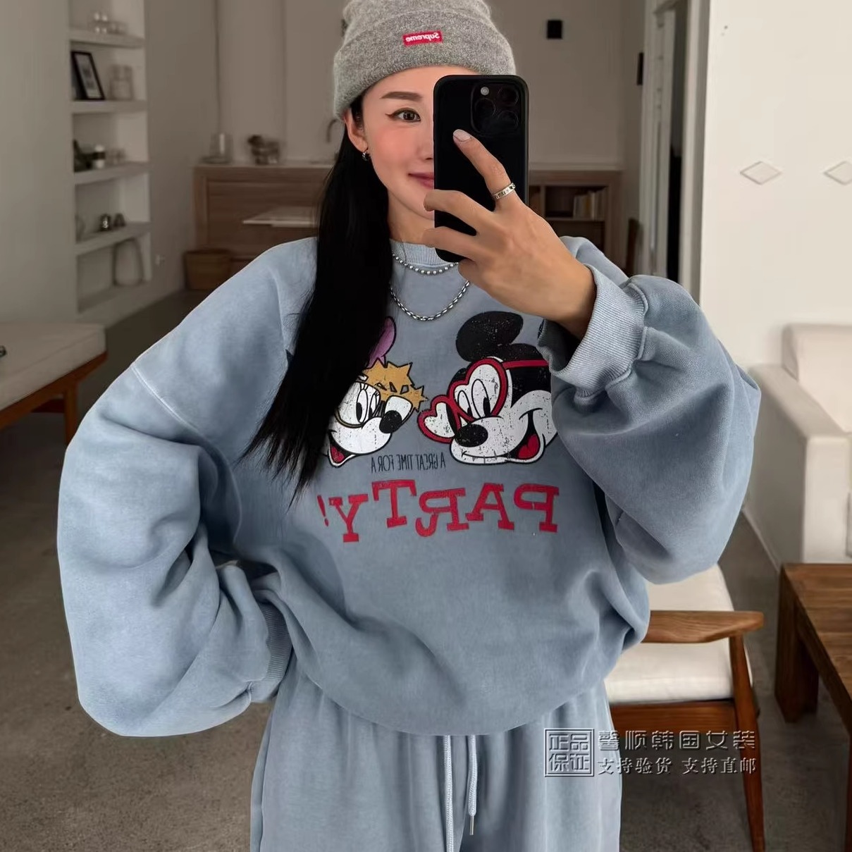 VOTUS韩国水洗做旧卡通加绒卫衣