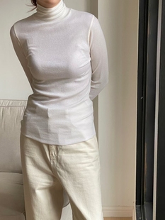 现货韩国代购TALK TALK纯色高领长袖棉T恤女 2025秋季弹力打底衫