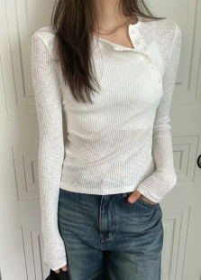 现TALK TALK韩国代购2025秋修身长袖棉T恤女 纯色显瘦打底衫上衣