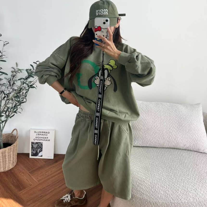 韩国做旧休闲运动服套装两件套女