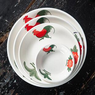复古怀旧经典 公鸡菜盘子陶瓷饭盘汤盘深窝盘餐厅酒店农家餐具盘子