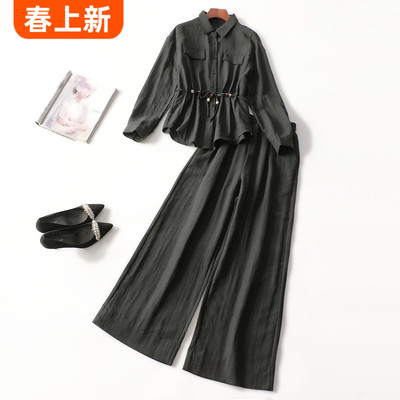 247600 秋衬衣裤子套装 女长款长袖单排扣
