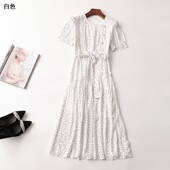 408046轻奢南油高端欧洲站高货女装 洋气波点夏长裙圆领短袖 连衣裙