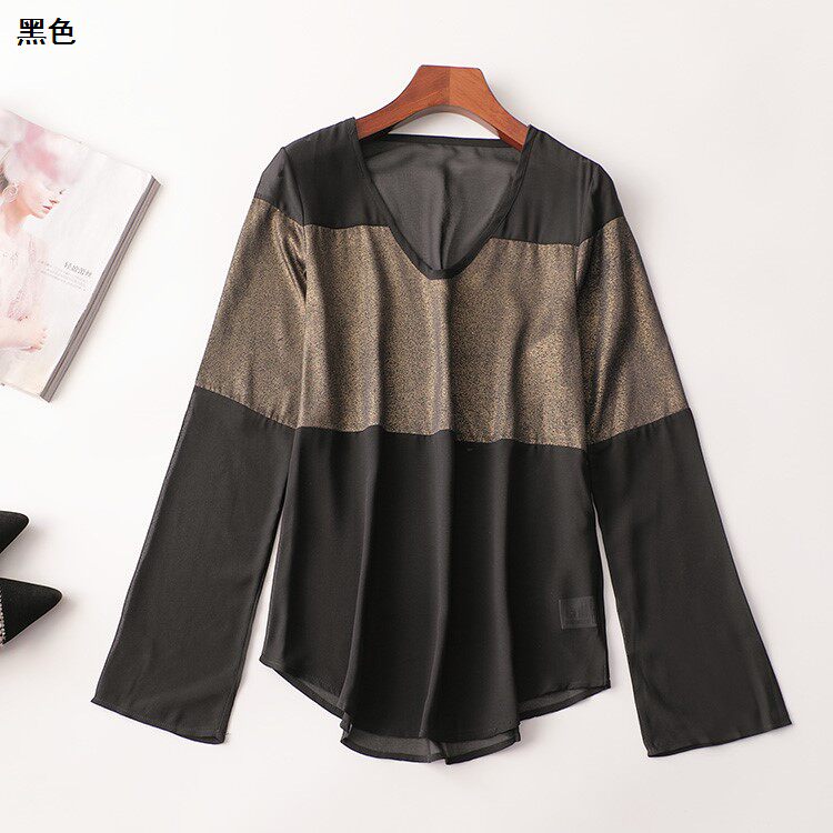 244791 秋衬衫 女中长款长袖V领