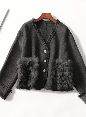 412675 冬双面呢大衣 女短款长袖单排扣