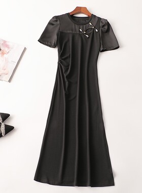 243151 夏加长款圆领短袖连衣裙