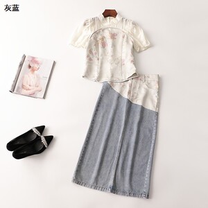 238263 夏上衣半身裙套装 铭薇高端女长款短袖立领
