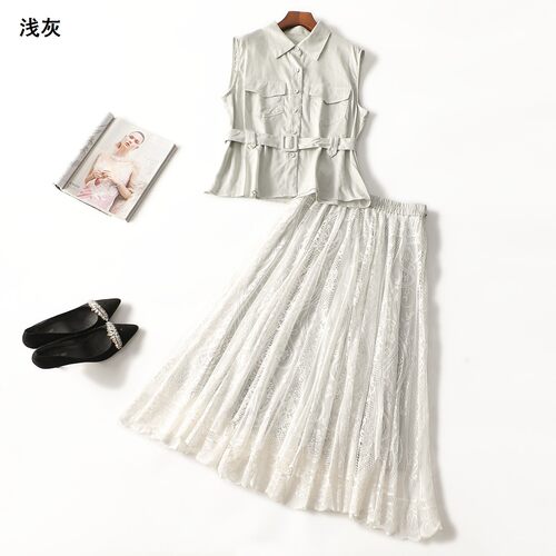 249719 夏马夹半身裙套装 女长款无袖单排扣.M.L.XL