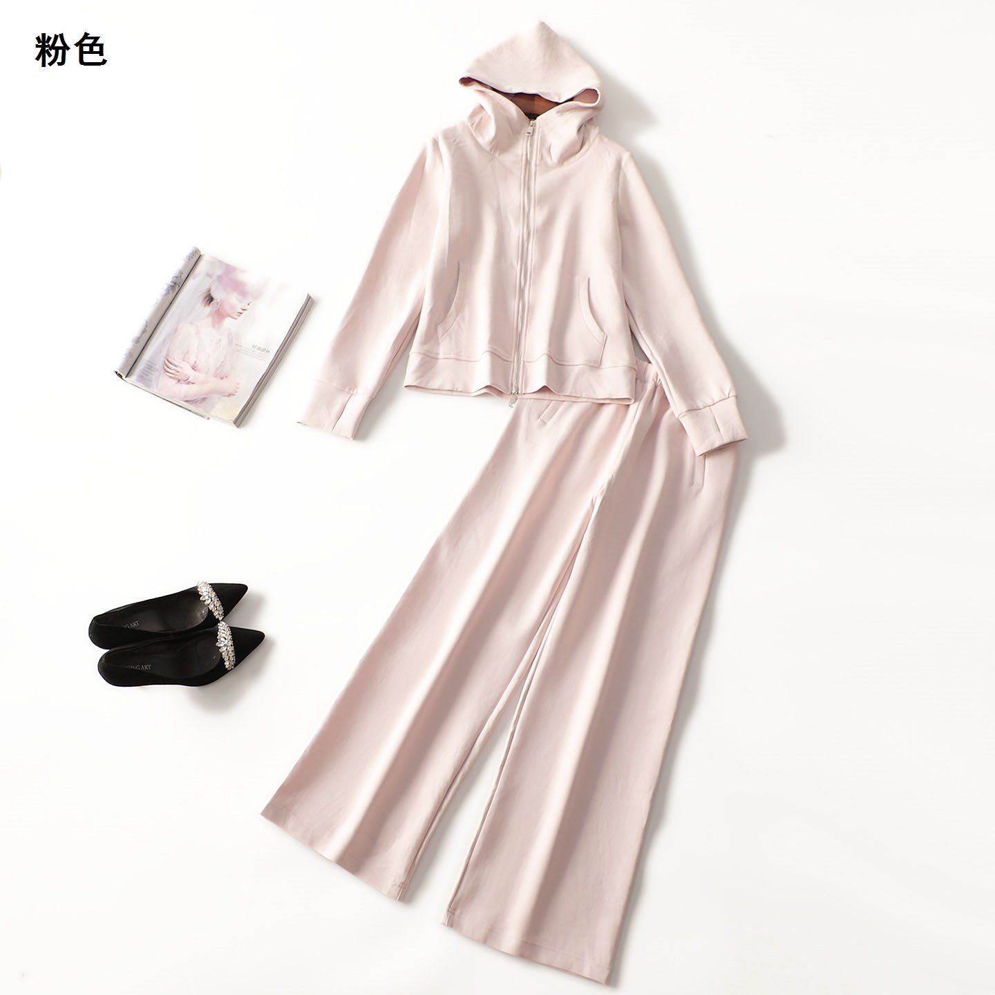 247380自留高档女装好棉洋气休闲卫衣连帽秋拉链长袖外套裤子套装