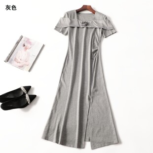 246332南油高端欧洲站女装轻奢亲肤欧货夏加长款短袖连衣裙