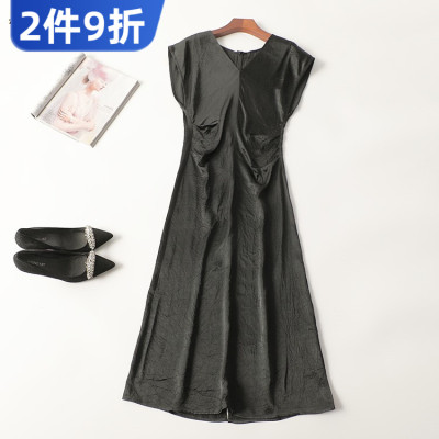 411066 夏醋酸纤维连衣裙 深圳女加长款无袖V领