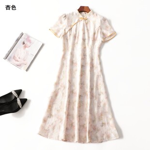 411818 夏连衣裙 女加长款短袖立领.M.L.XL.2XL