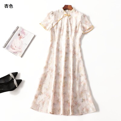 411818 清仓夏连衣裙 女加长款短袖立领.M.L.XL.2XL