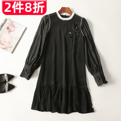 245339 秋醋酸纤维天丝连衣裙 深圳女长款长袖圆领