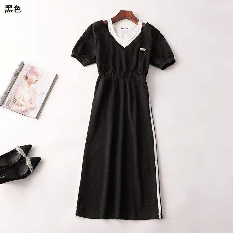 238709 夏连衣裙 深圳女加长款短袖V领50现货