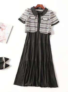 411690 夏外套长裙套装 女加长款短袖翻领断码清仓