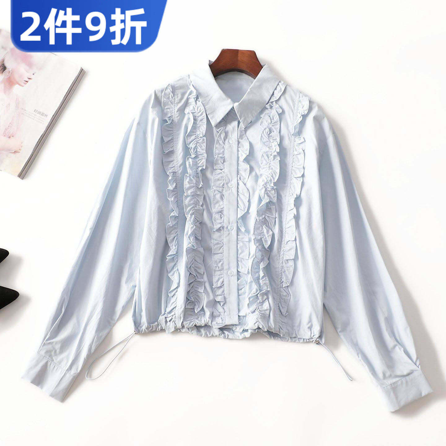 246859 秋棉衬衫 女中长款长袖单排扣现货