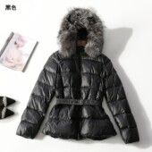 拉链长袖 248075超值清货女装 精品真毛领收腰鹅绒冬中长款 羽绒服