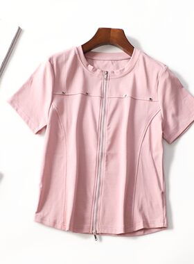 248977 夏T恤 女中长款短袖拉链.L.XL.3XL