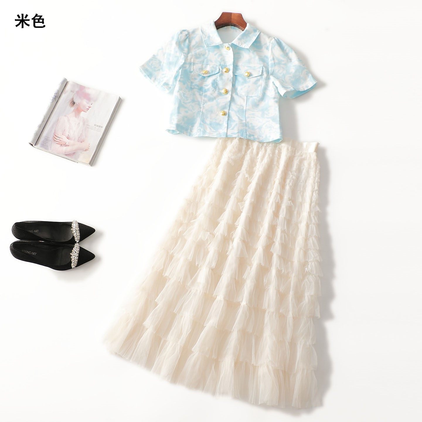 246355 夏长款单排扣短袖衬衣半身裙套装,女装/女士精品,时尚套装,淘宝优惠券,粉丝福利购,淘宝优惠卷