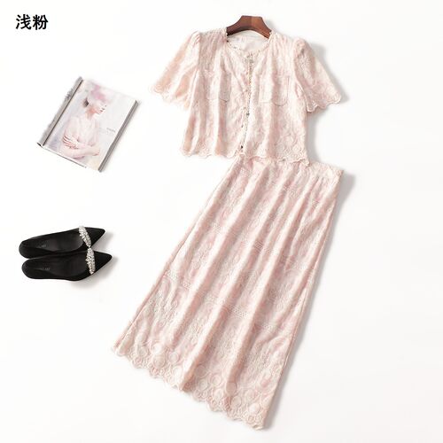 411627 夏衬衣半身裙套装 女中长款短袖圆领.M.L