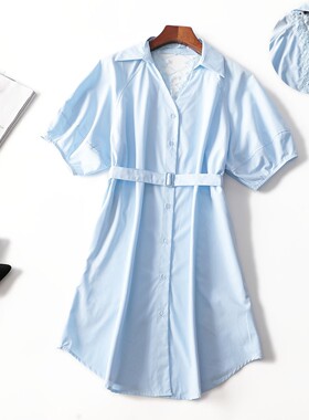 246208 夏长款单排扣五分袖连衣裙