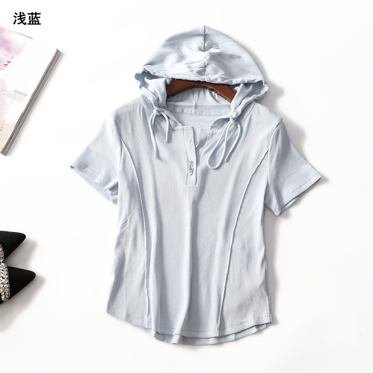 249128 夏T恤 女中长款短袖连帽.L.XL.4XL