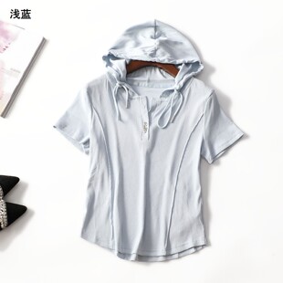 249128 夏T恤 女中长款短袖连帽.L.XL.4XL