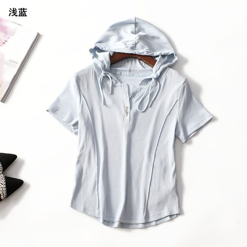 249128 夏T恤 女中长款短袖连帽.L.XL.4XL