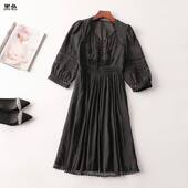 242641 V领现货 七分袖 秋天丝连衣裙 深圳女长款
