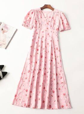 411226 夏连衣裙 女加长款短袖V领断码清仓