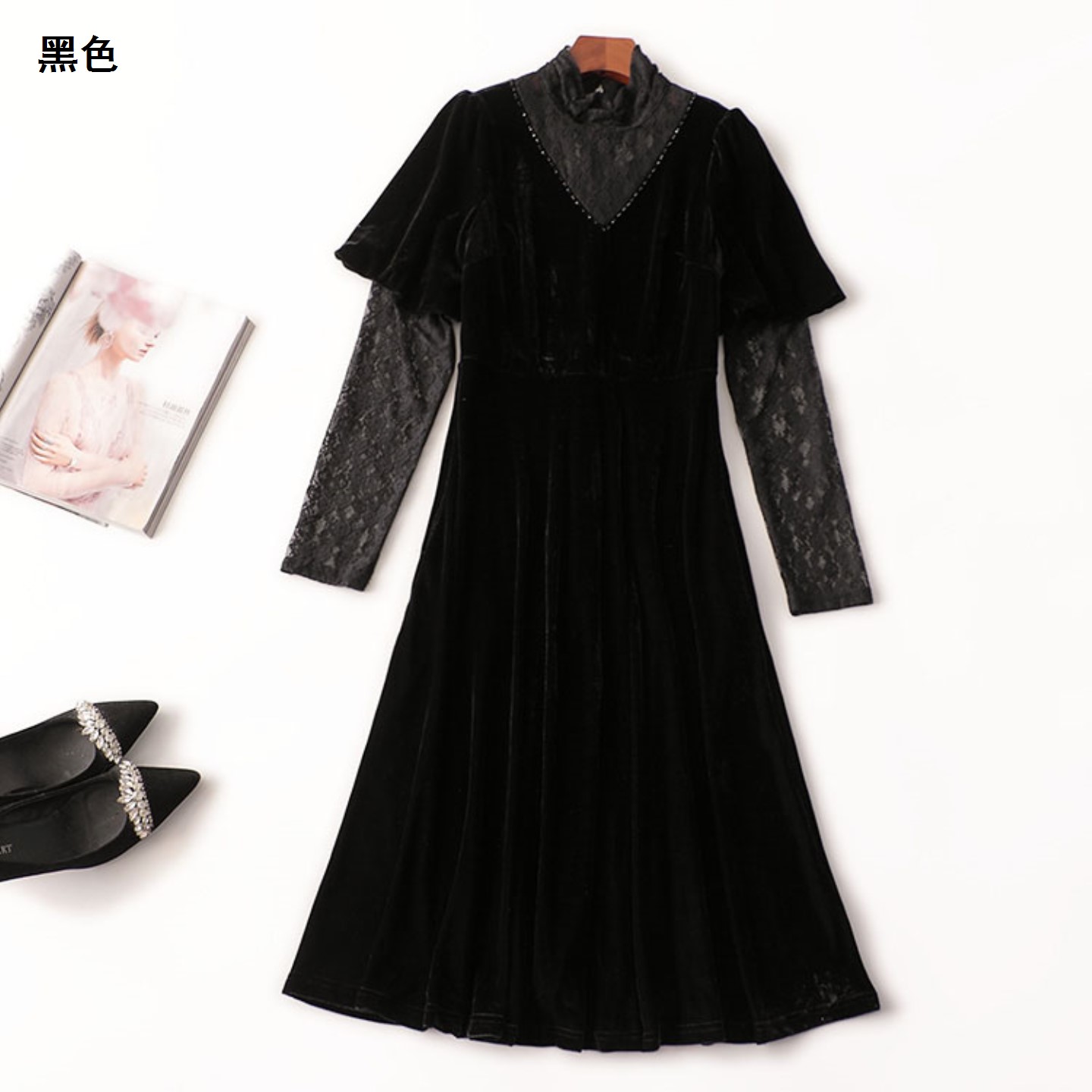 409588 秋连衣裙 女加长款长袖高领