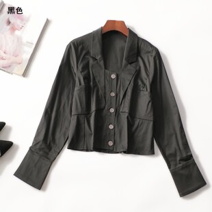 长袖 深圳女短款 单排扣 秋衬衫 412619