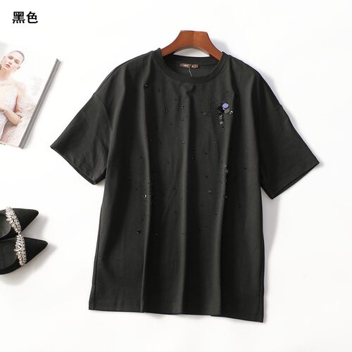 414038 夏T恤 女中长款短袖套头.M