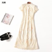 超值精品女装 25年夏季 刺绣天丝夏加长款 411571新款 立领短袖 连衣裙