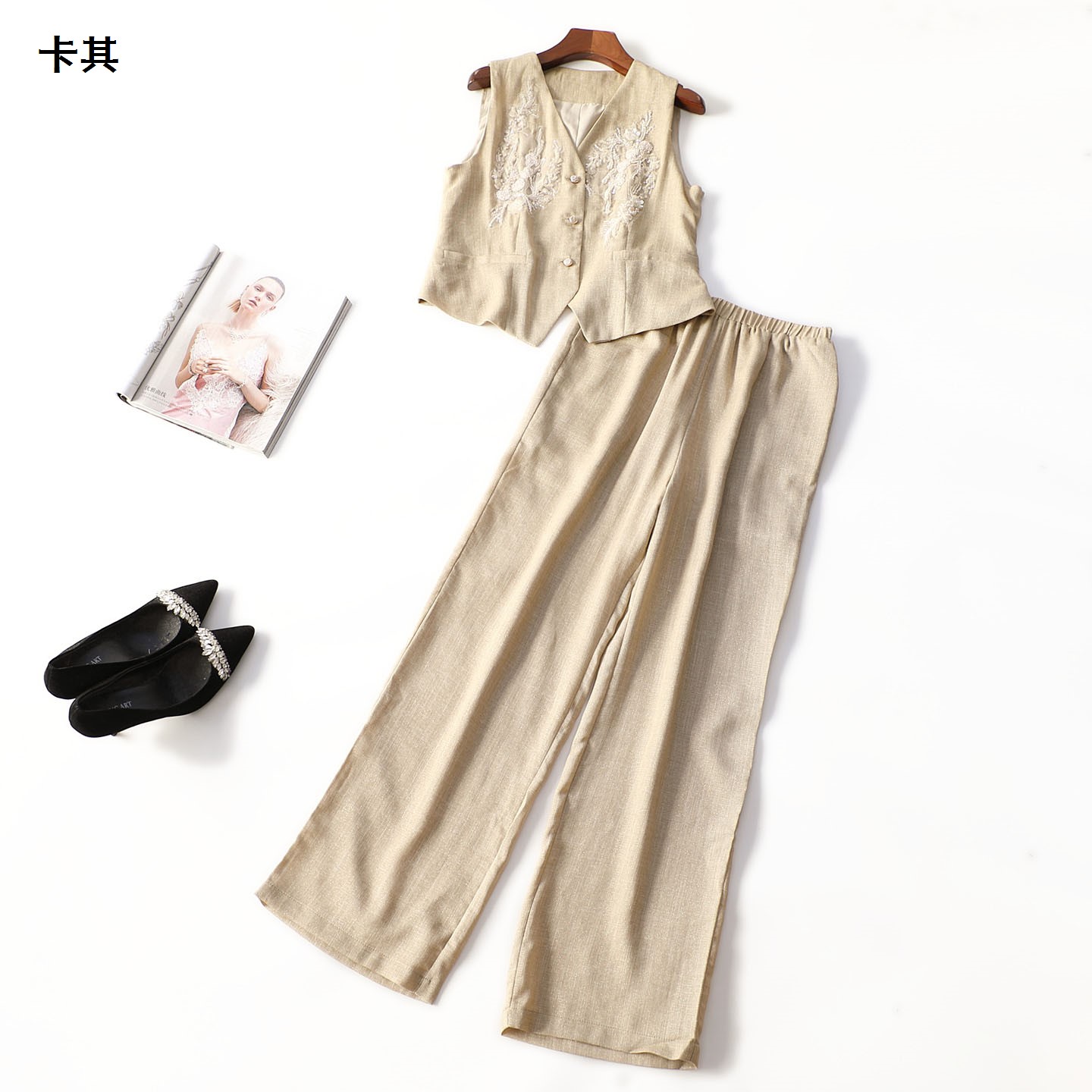 414156 夏马夹裤子套装 女长款无袖单排扣.M.L.XL