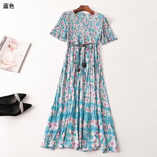 印花连衣裙 圆领短袖 409275 夏加长款
