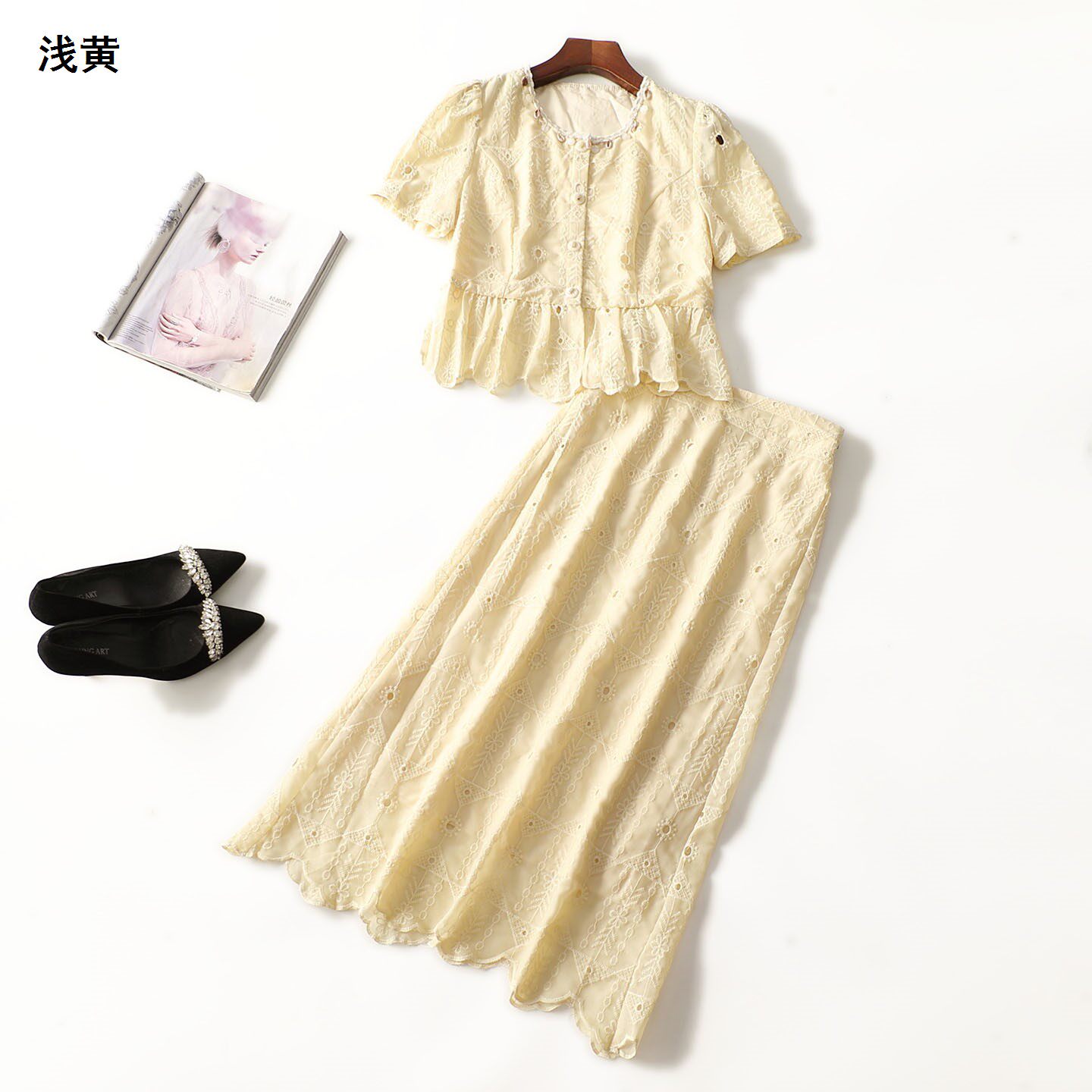 248900 夏上衣半身裙套装 女长款短袖单排扣.M.L.2XL.XL