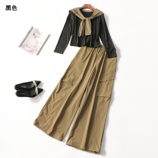 247684 秋上衣裤子套装 女长款九分袖套头.M.L.XL